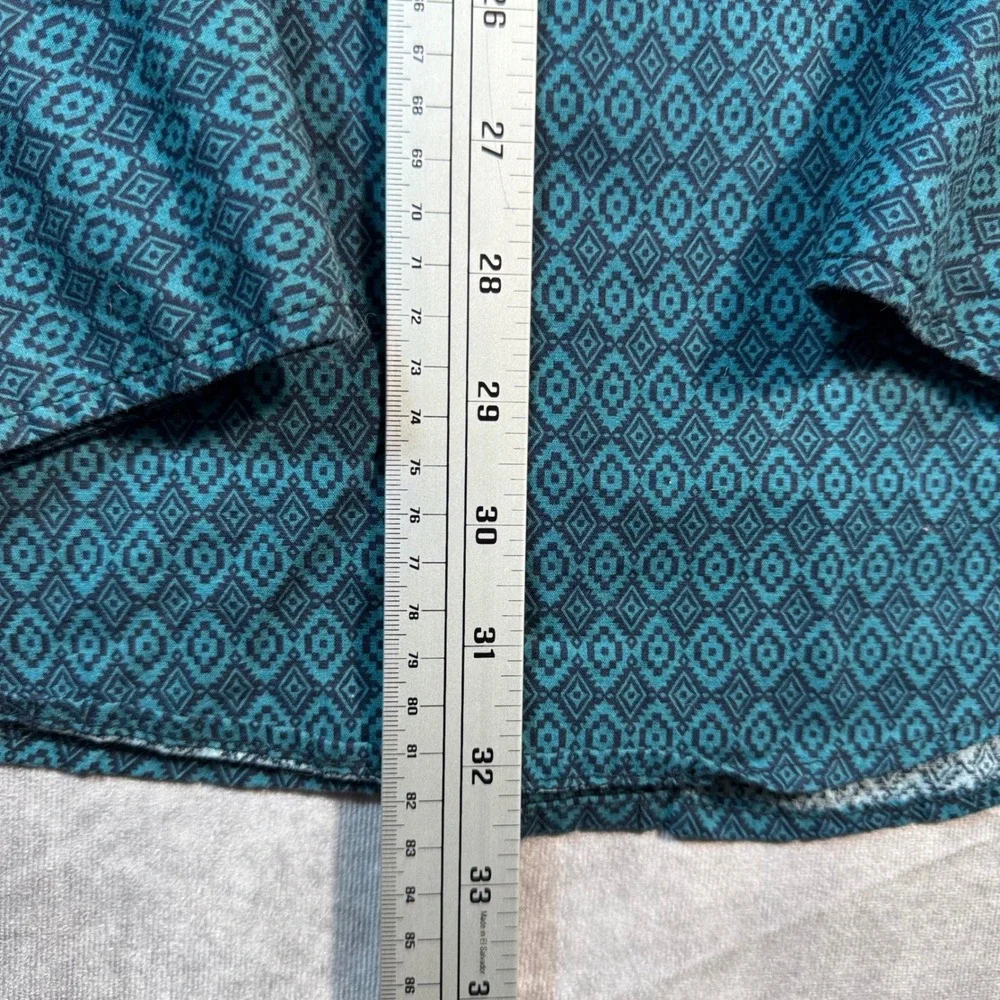 Roper Mens Teal Geometric Diamond Western Pearl Snap Shirt Long Sleeve Large - Picture 7 of 8